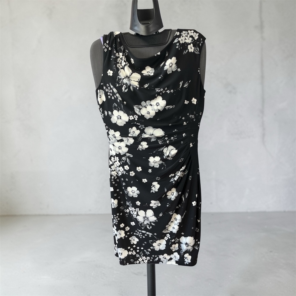 Lauren Ralph Lauren Black and White Floral  Midi Dress